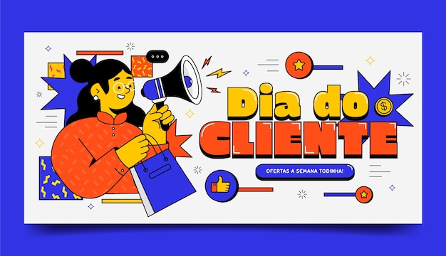 Flat dia do cliente horizontal banner template