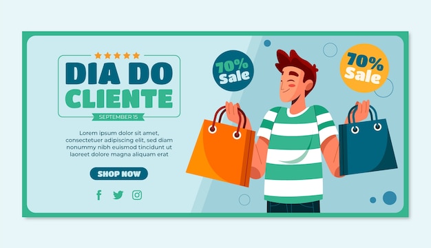 Flat dia do cliente horizontal sale banner template