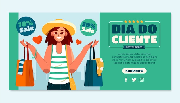 Flat dia do cliente horizontal sale banner template