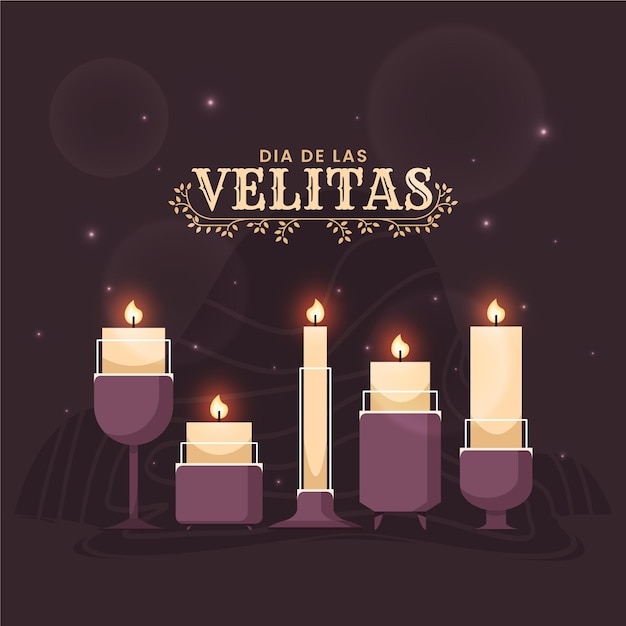 Flat dia de las velitas candles illustrated