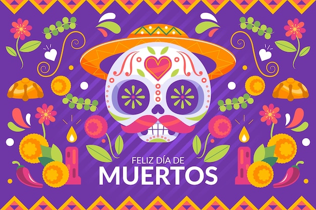 Flat dia de muertos background