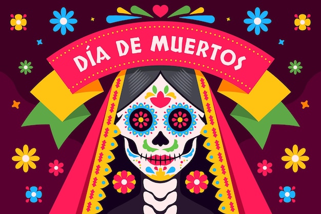 Flat dia de muertos background