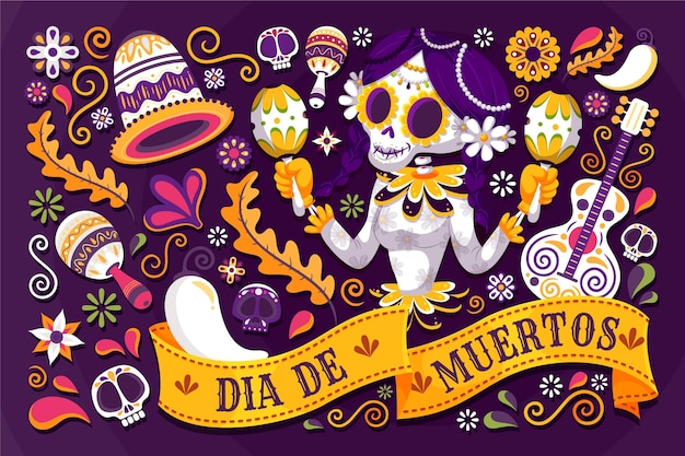 Flat dia de muertos background