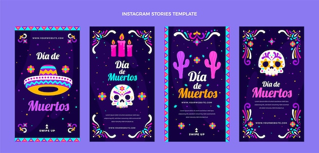 Flat dia de muertos instagram stories collection