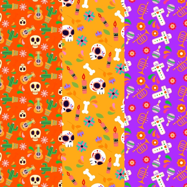 Flat dia de muertos patterns collection