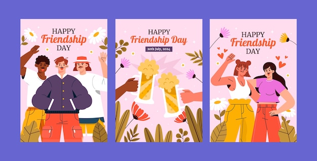 Flat dia del amigo greeting cards collection