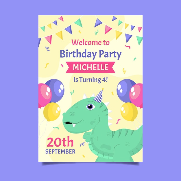 Flat dinosaur birthday invitation