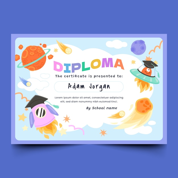 Flat diploma for kids template