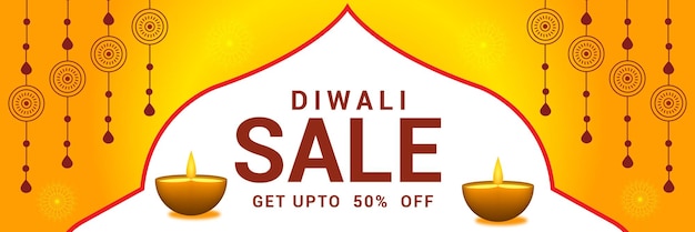 Flat Diwali Sale Banner Background Vector Stock