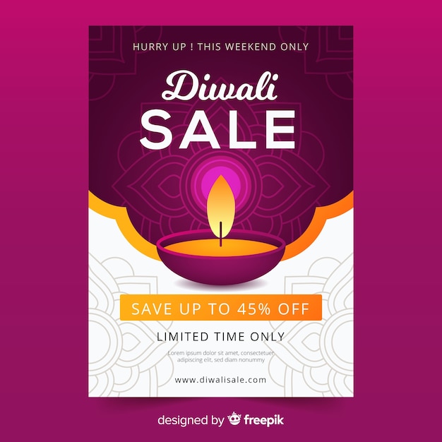 Vector flat diwali sale poster template and candle