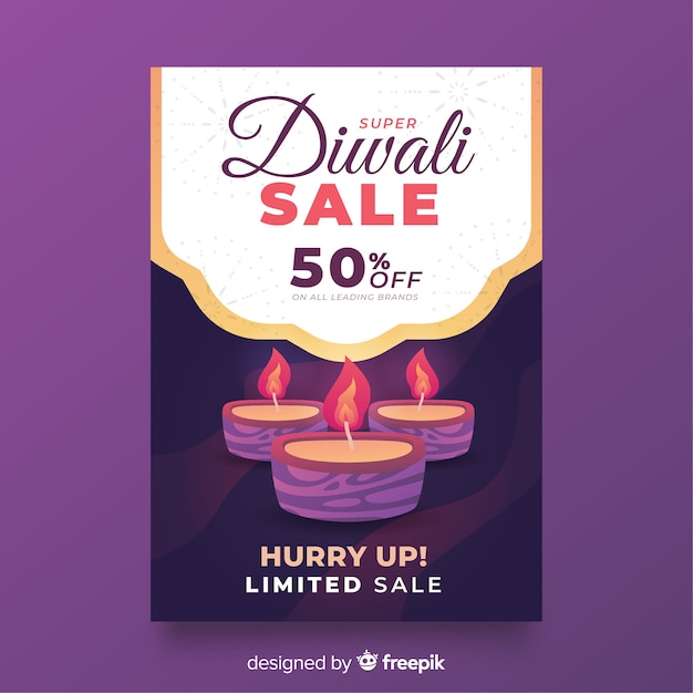 Vector flat diwali sale poster template and candles