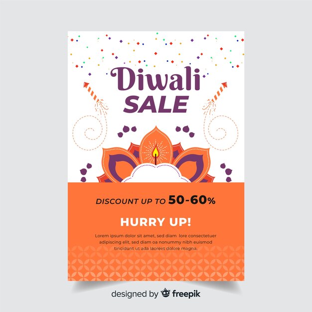 Vector flat diwali sale poster template and hurry up text