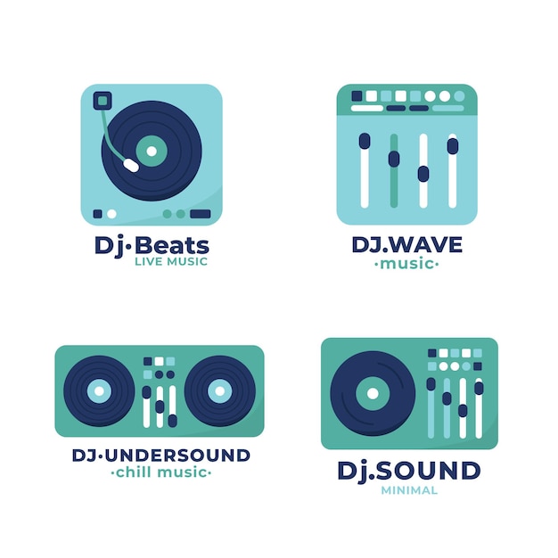 Vector flat dj logo collection