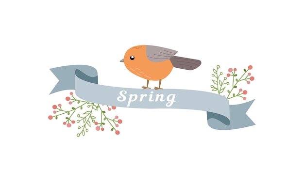 Flat doodle cartoon vector illustration isolate on white background spring or summer bird