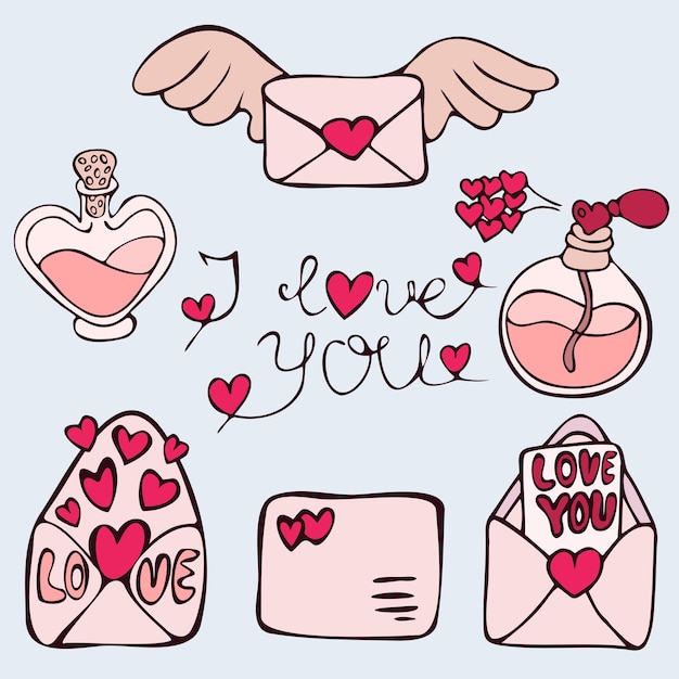 Flat doodle collection of valentine's day elements