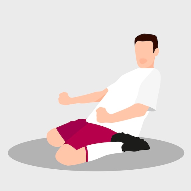 Flat drawing of a soccer player celebrating a goal while kneeling on the ground