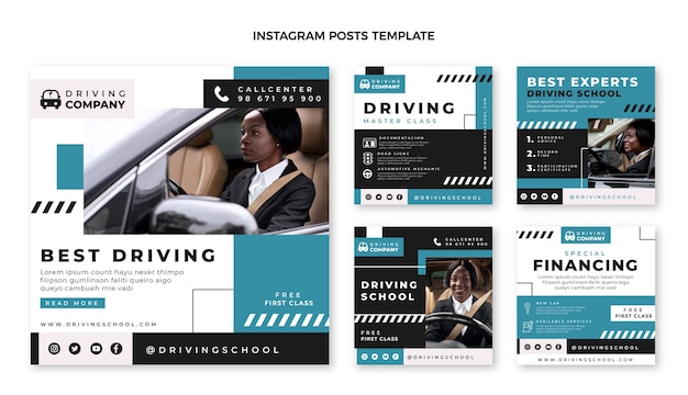 Flat driving school instagram posts collection