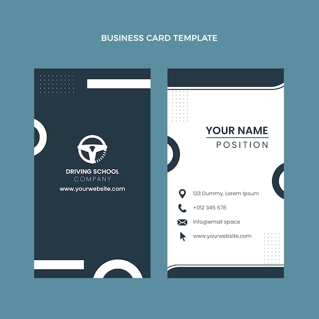 Flat driving school vertical business card template