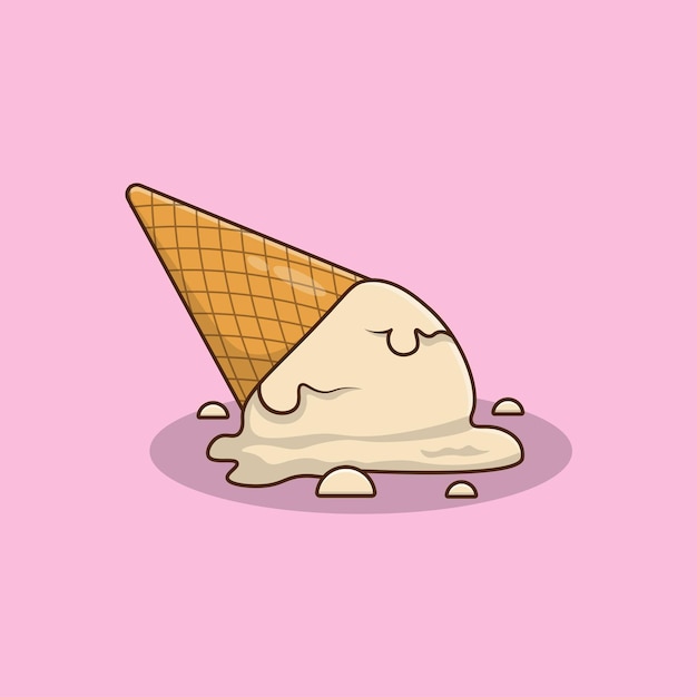 Flat dropped ice cream cartoon icon illustration