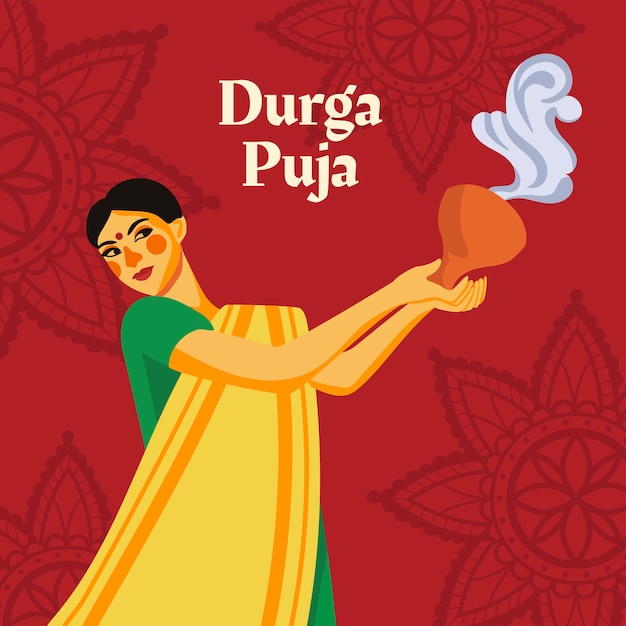 Flat durga puja illustration