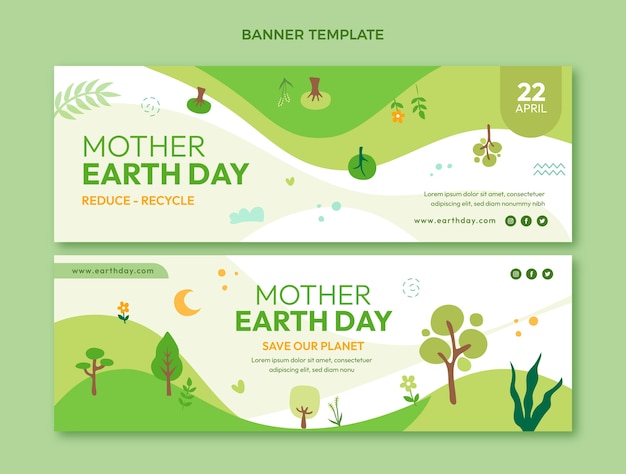 Flat earth day horizontal banners set