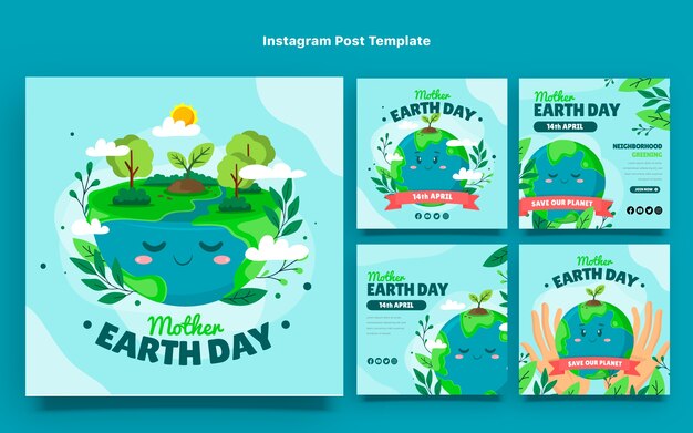 Vector flat earth day instagram posts collection