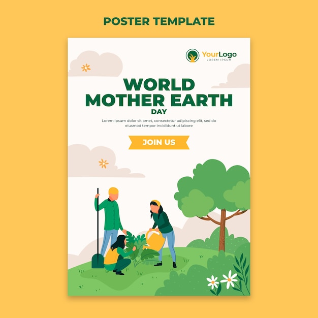 Flat earth day vertical poster template