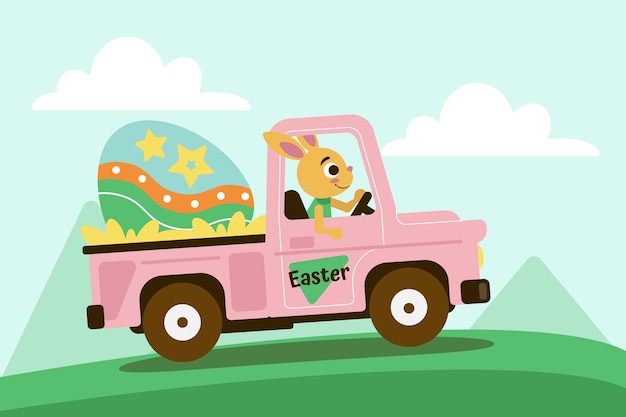 Flat easter car illustration