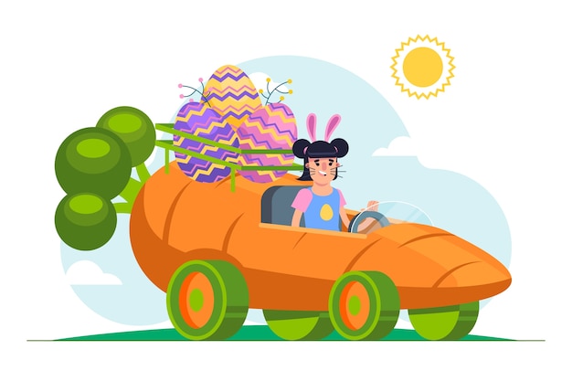 Flat easter car illustration