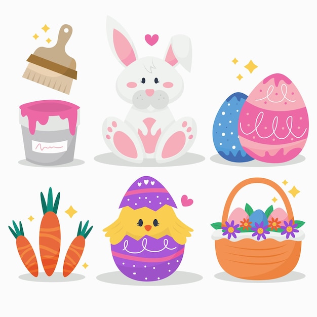 Flat easter element collection