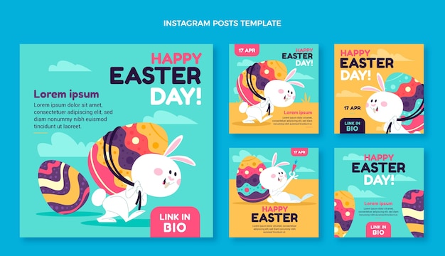 Flat easter instagram posts collection