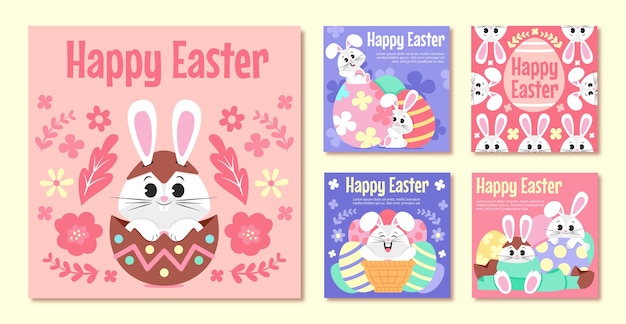 Flat easter instagram posts collection