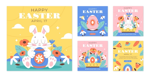 Flat easter instagram posts collection