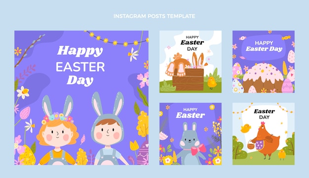 Flat easter instagram posts collection