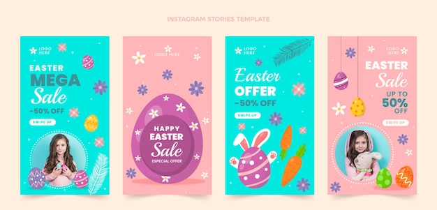 Flat easter instagram stories collection