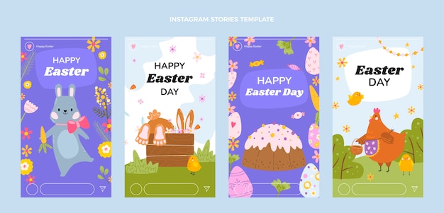 Flat easter instagram stories collection