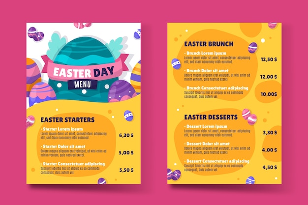 Flat easter menu template