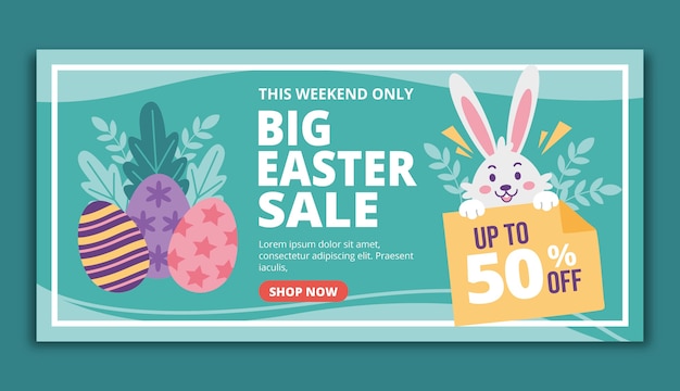 Flat easter sale horizontal banner template