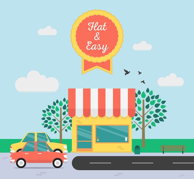 Flat and easy shop scene