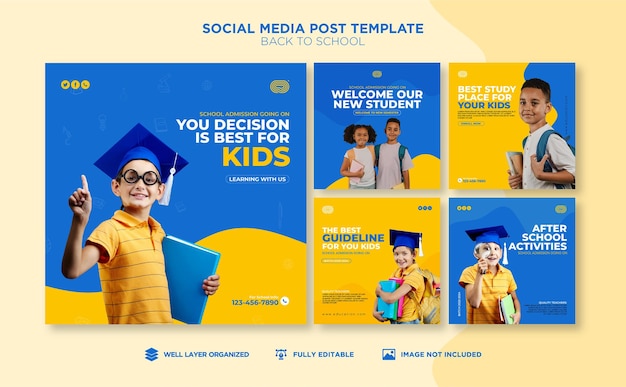 Flat education minimal international kids school social media post template