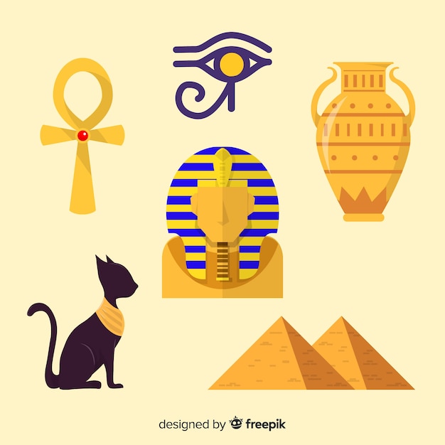 Flat egyptian symbols and gods collection