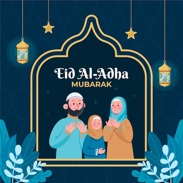 Flat eid al-adha illustration with people praying