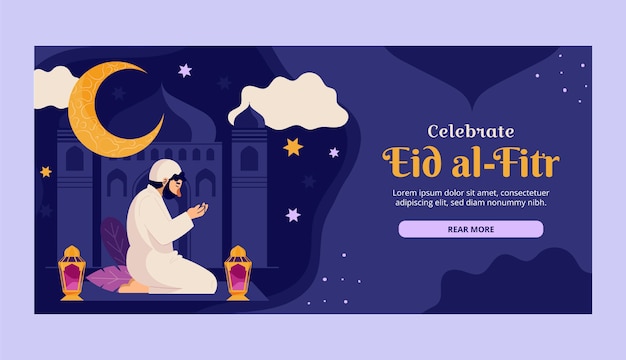 Flat eid al-fitr horizontal banner template