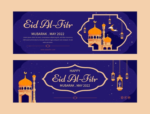 Flat eid al-fitr horizontal banners pack