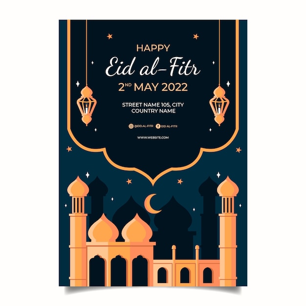 Flat eid al-fitr vertical poster template