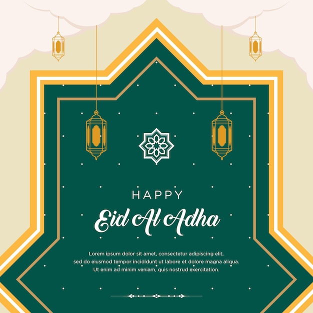 Flat eid aladha illustration with ram and lanterns