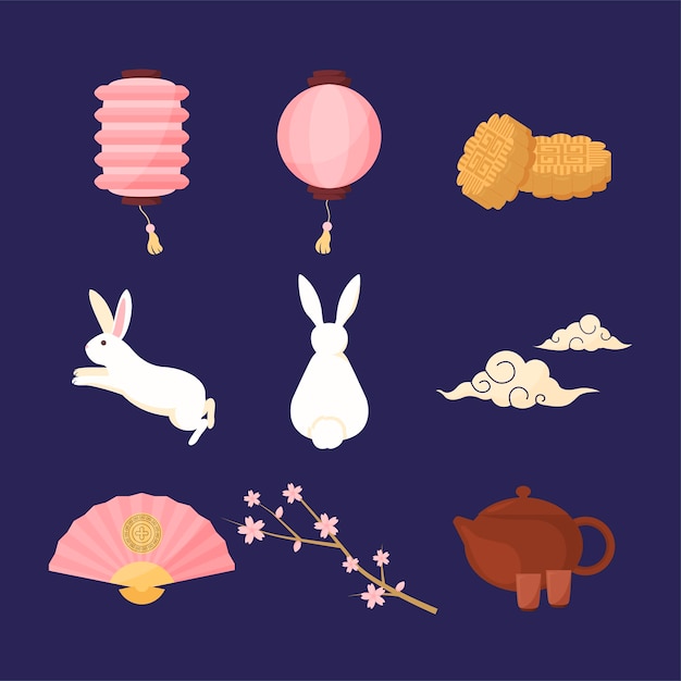 Flat elements collection for mid-autumn festival celebration