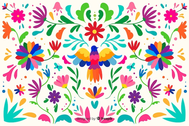 Flat embroidery mexican floral background