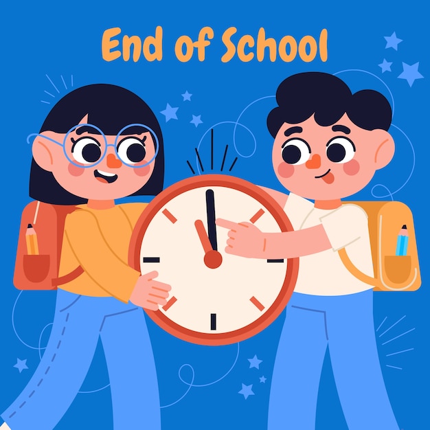 Flat end of school illustration