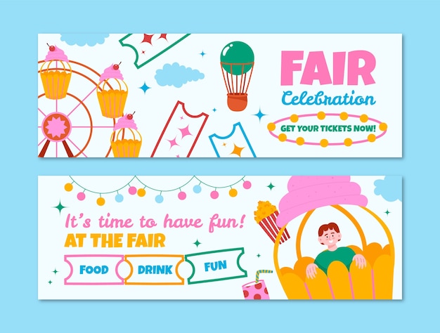 Flat fair horizontal banners set